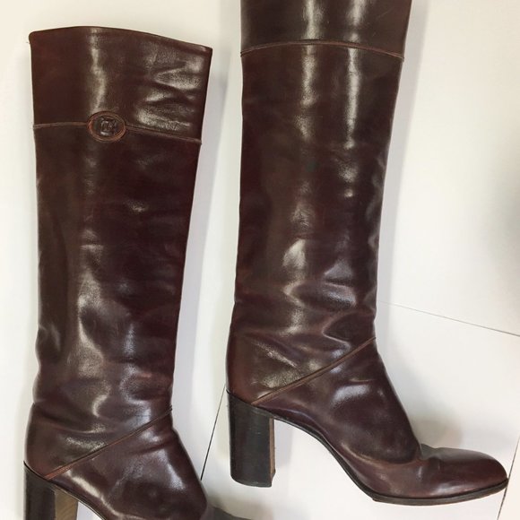 TANINO CRISCI BROWN LEATHER KNEE HIGH HEEL BOOTS - Picture 3 of 11